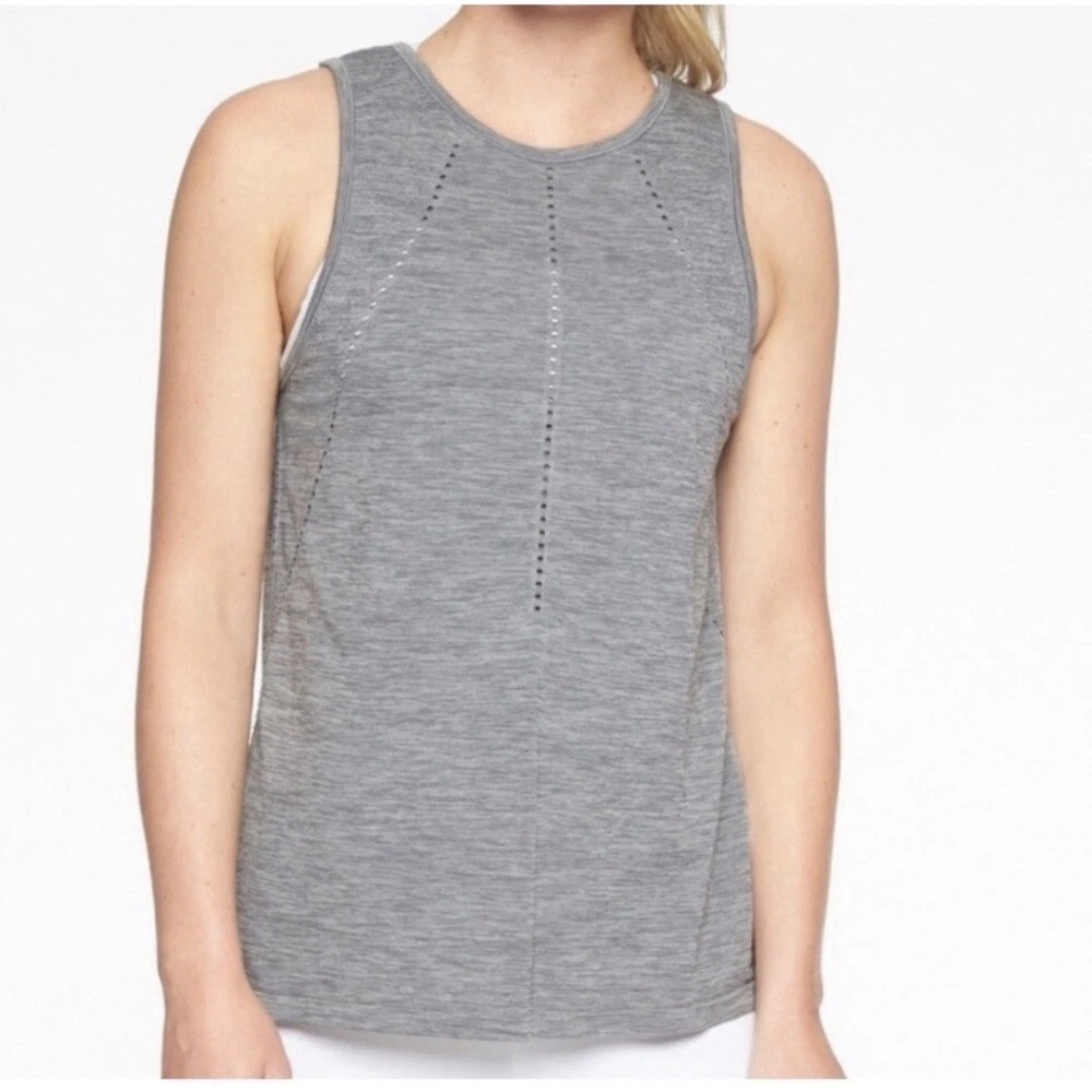 Athleta Foothill Tank Top Open Tulip Back Pointelle Heather Gray Size L